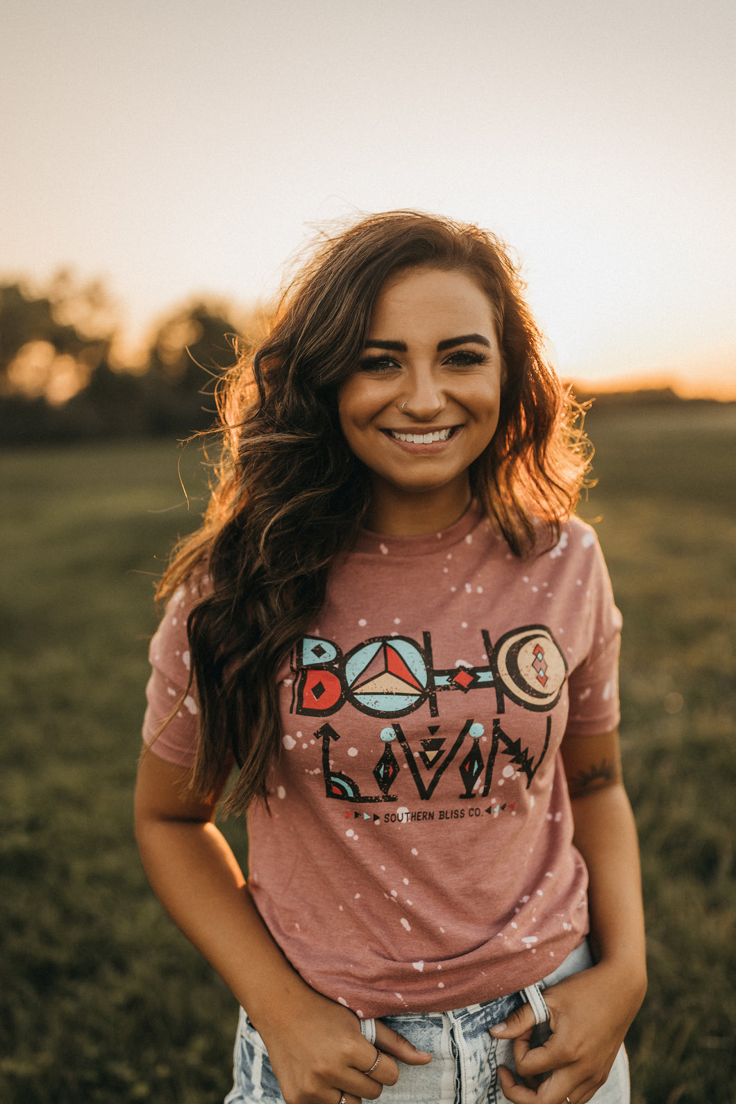 Boho Livin' Bleached Graphic T