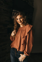 Load image into Gallery viewer, Cute and Classy Ruffle Blouse - Clay
